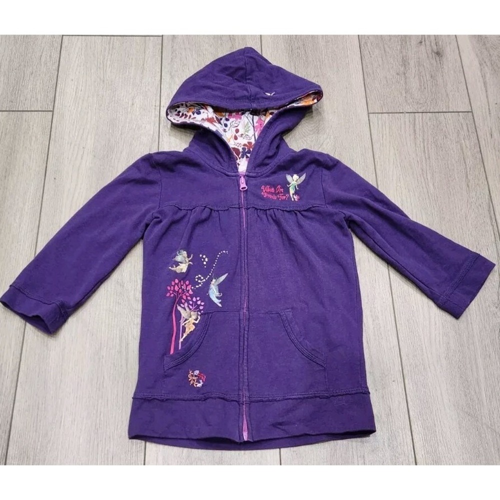 Disney‎ Tinkerbell & Fairies Girls Size Small zip-up hoodie Never Land Purple